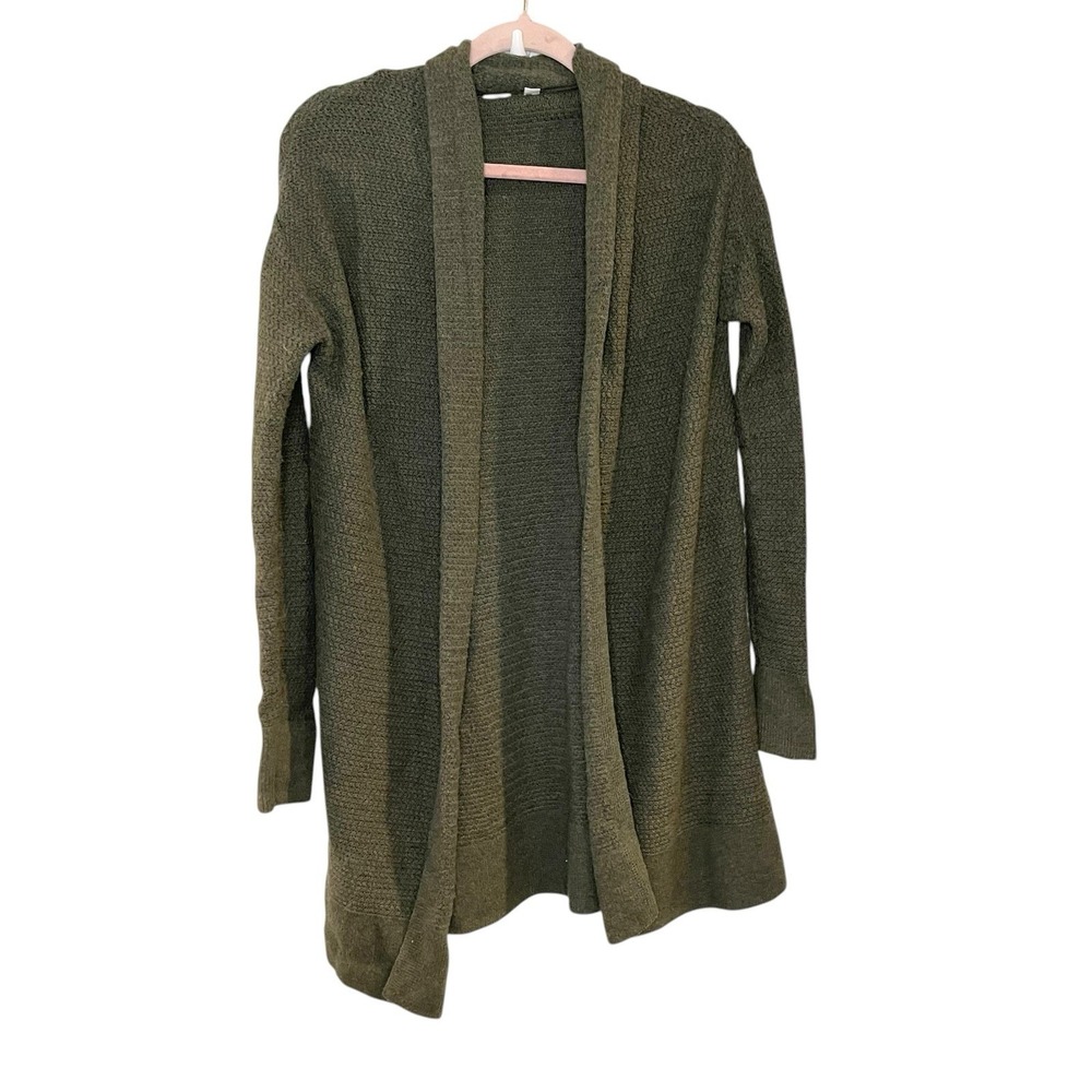 GAP Brooklyn Long Open Front Cardigan Extra Fine Merino Wool Blend Sweater Green